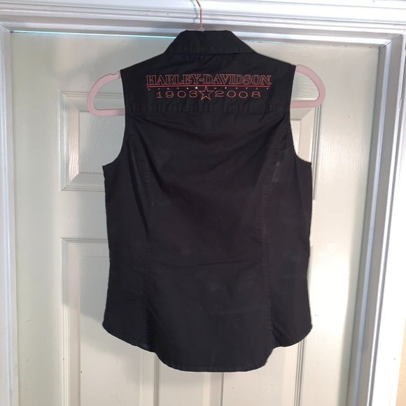 Small 105 Anniversary Black Sleeveless Button Up Harley Davidson Some Stretch - Picture 3 of 8